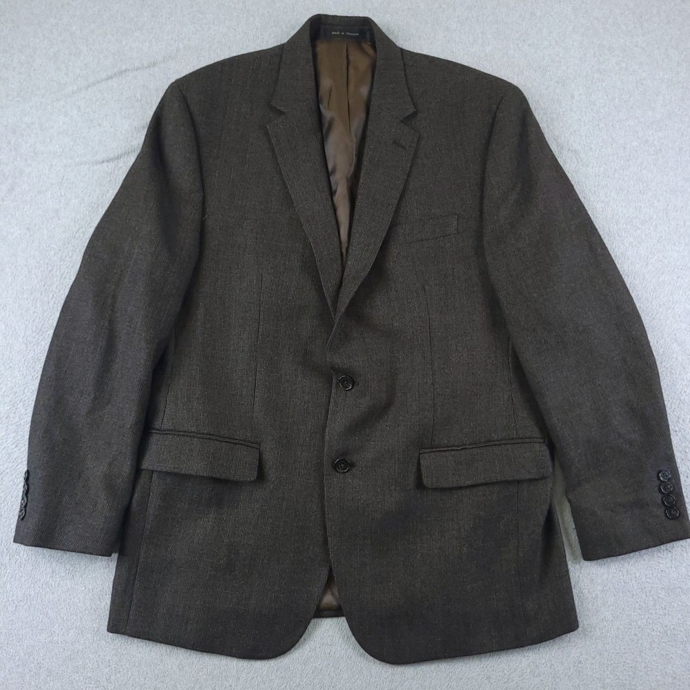 Lauren Ralph Lauren Blazer Mens 42R Brown Blue Windowpane Wool Sport Coat